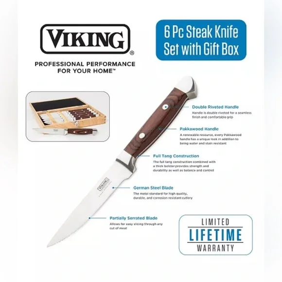 Viking 6 Pc Steak Knife Set NEW